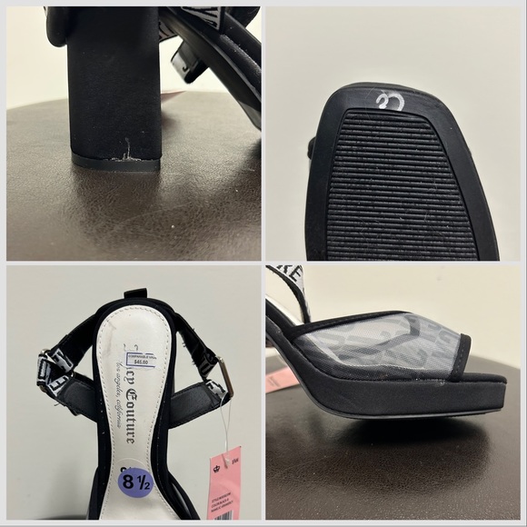 Juicy Couture Black White Gramercy Mesh Open Toe Straps Platform Block Heels 8.5 - Picture 11 of 11